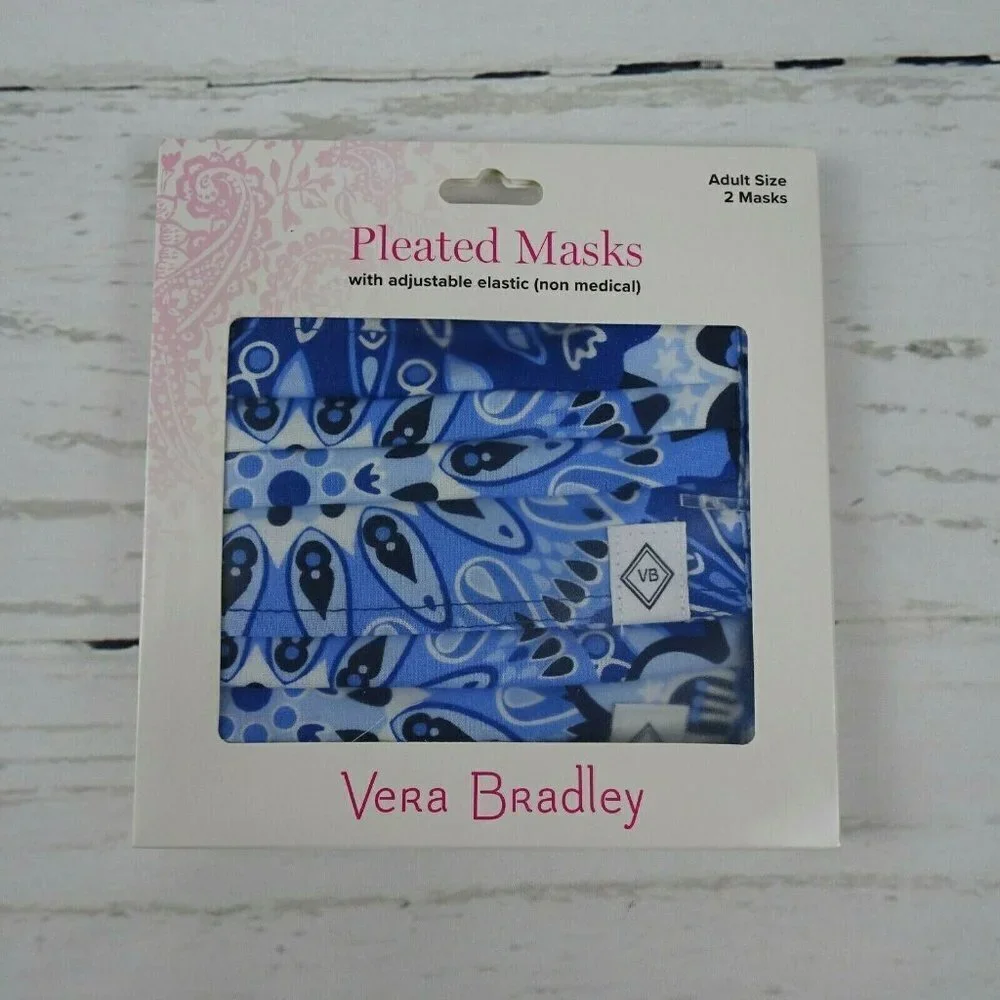 Clearance!💎5/$25 Vera Bradley 2-Pack Pleated Cloth Face Masks Blue